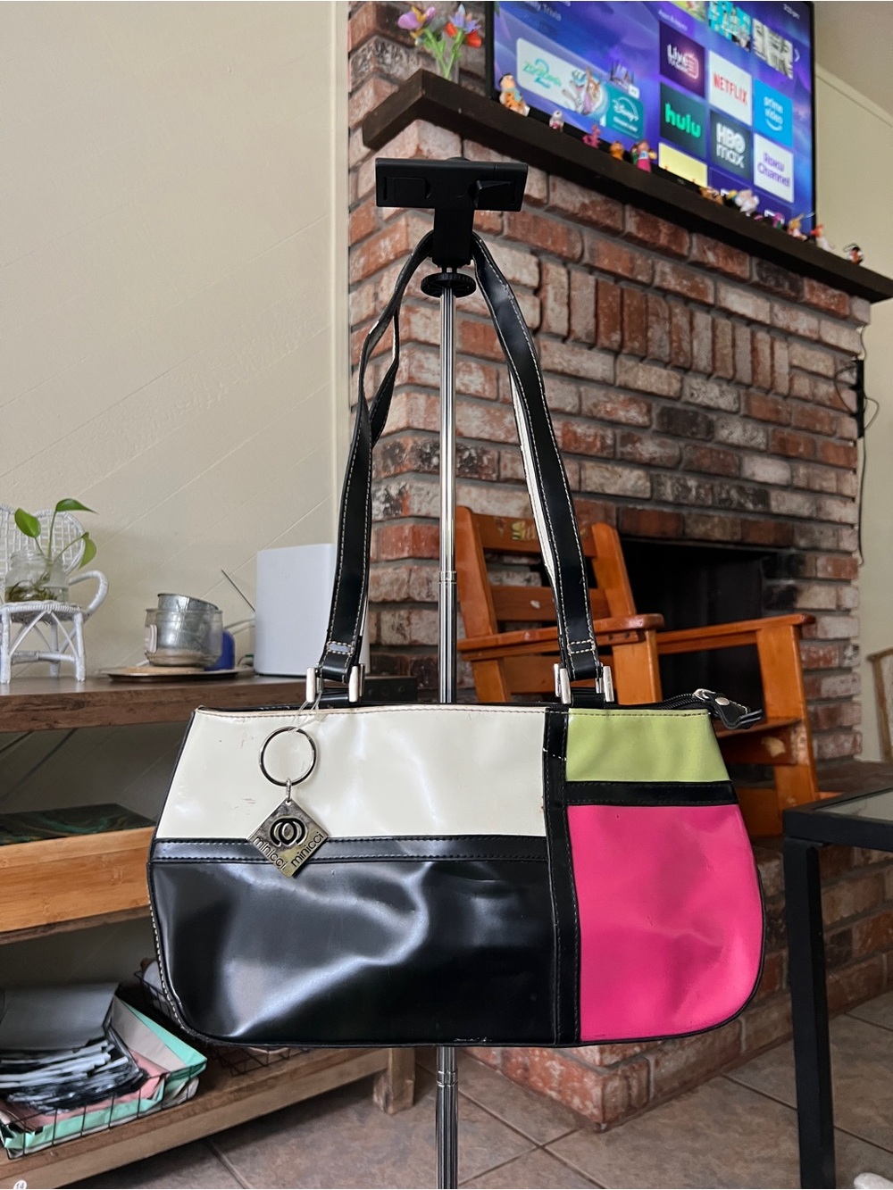 Y2K vintage Minicci Colorblock Shoulder Bag in Black, White, Pink & Lime